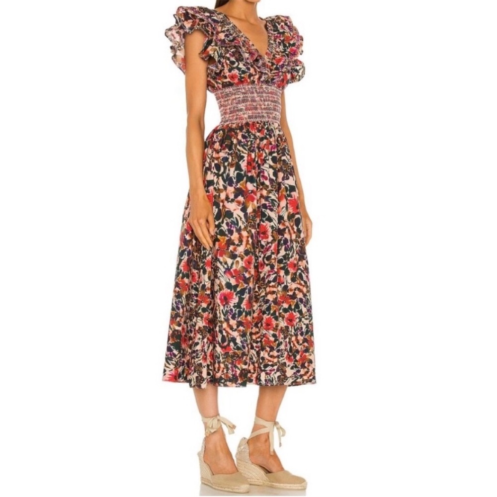 Something Navy Natalie Smocked Midi Dress in Pink